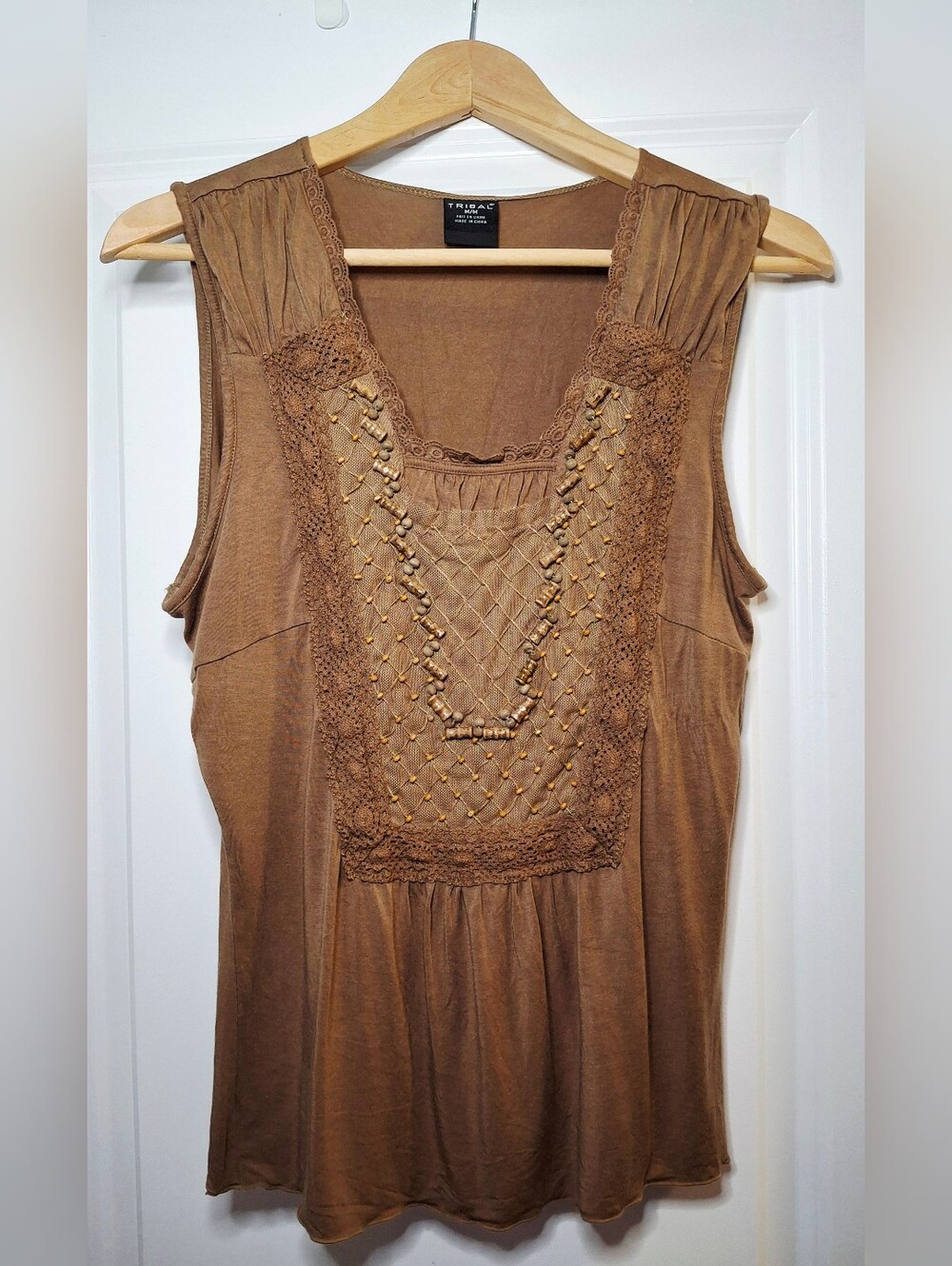 Vintage Y2K Tribal Beaded Bohemian Tank Top (M)